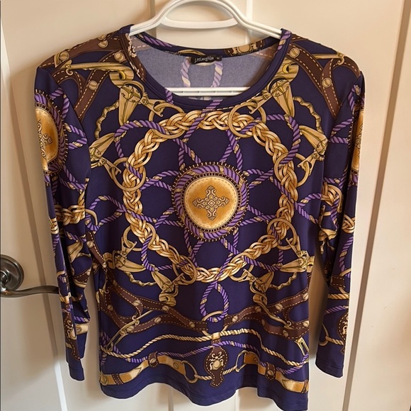 Versace-Inspired J. McLaughlin Purple & Gold Nautical Top, size M - Picture 1 of 5